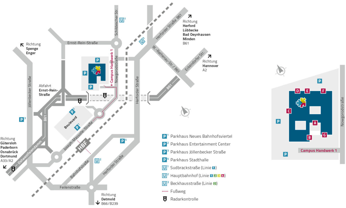 Lageplan Handwerkskammer Ostwestfalen-Lippe zu Bielefeld