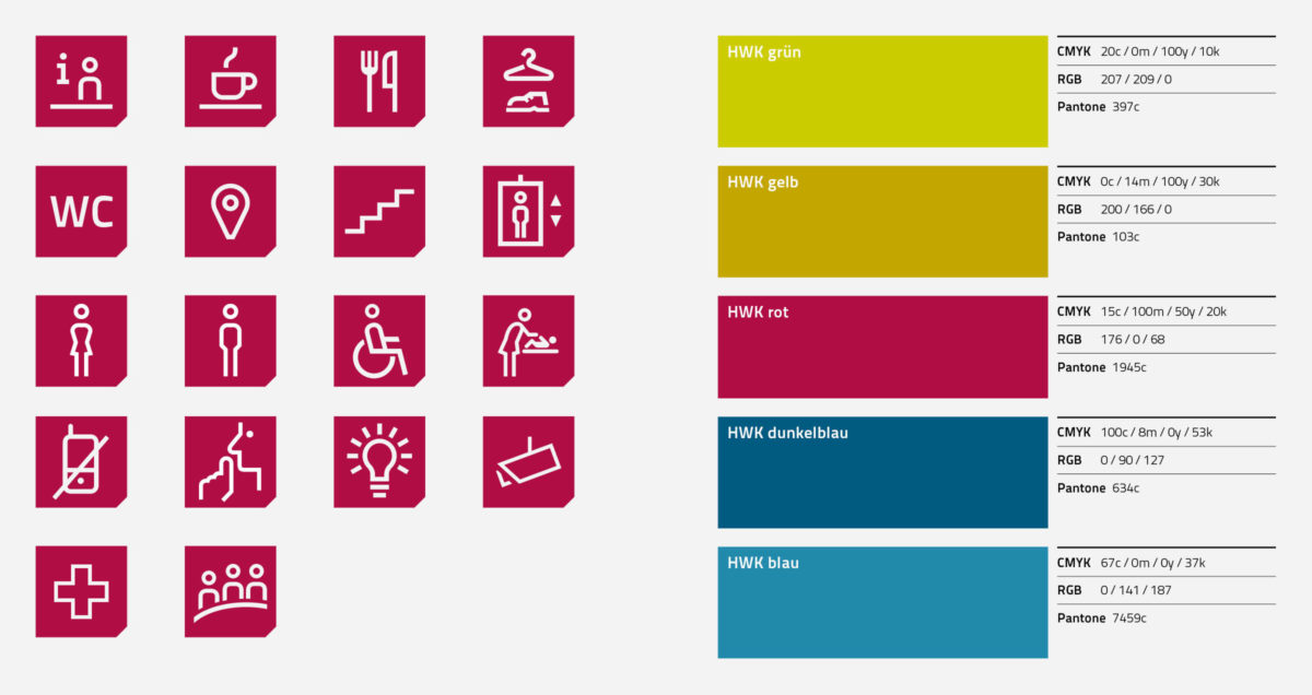 Corporate Design Handwerkskammer Ostwestfalen-Lippe zu Bielefeld: Piktogramme und Farben