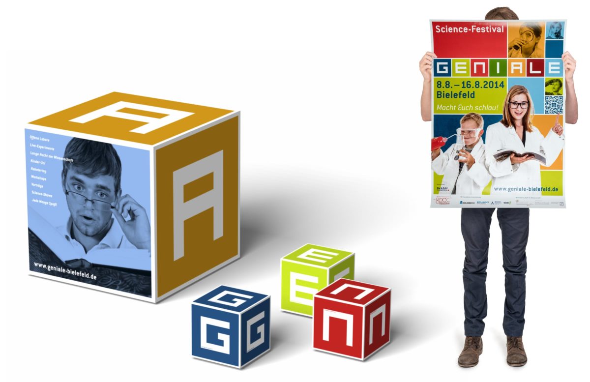 GENIALE Bielefeld Würfel und Plakat